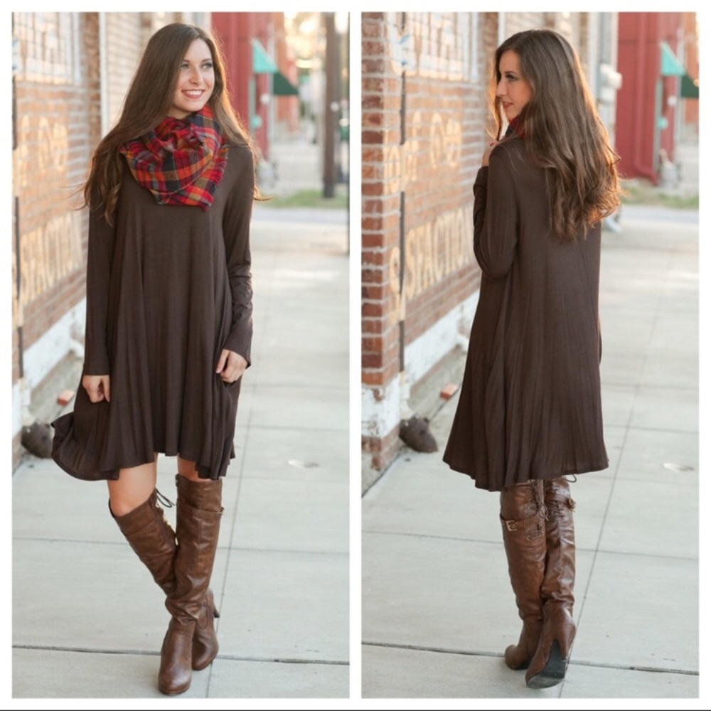 Brown mock neck swing dress